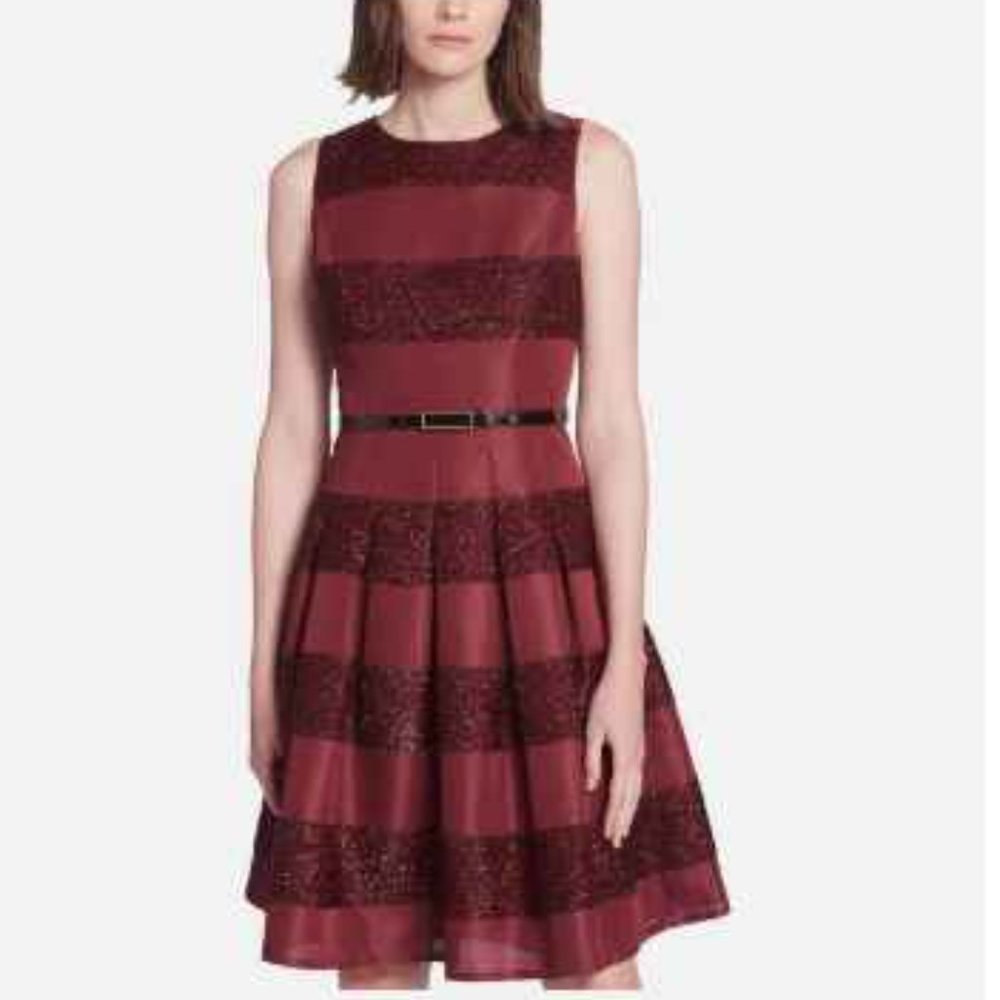 Tommy Hilfiger Metallic Striped Sleeveless Pleated Fit & Flare Dress NWT